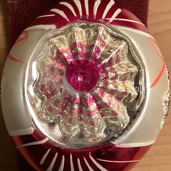 Ornament Christmas Poland 4” Glass Mica Indent Teardrop Red Pink Glitter Vtg - Picture 1 of 8